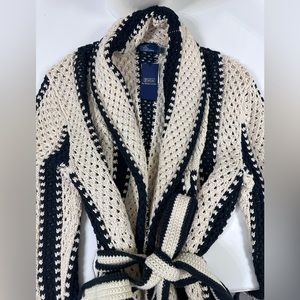 NWT $598 POLO RALPH LAUREN Geo-Stripe Linen-Cotton Shawl Cardigan Large